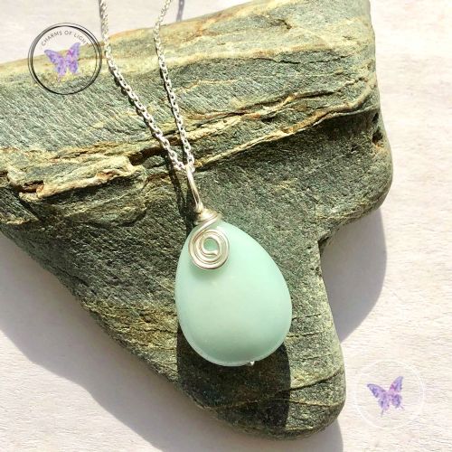 Amazonite Teardrop Silver Swirl Pendant